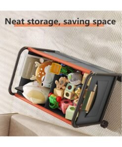 XiuWoo Large Size Children's Toy Organizer With Wheels for Bedrooms,Playing Rooms, Study Rooms can Hold Toys, Books, Clothes, Snacks with 360° Steering Wheels Metal and Oxford Cloth toy Boxes,Dark Grey 63.5*37*65cm