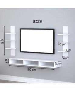MODERN HOME Modern Wall-Mounted TV Shelf with Storage Brown And White - Image 4
