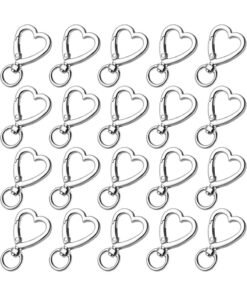 SYOSI Metal Heart Shape Keychain, Sliver Heart Carabiner Clips for Keys, Snap Hook Keychain Clip for Wristlets,Small items, Card Holders and Picture Keychains (20pcs, Bulk Pack, Sliver)