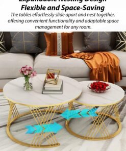 DBLEW Modern Faux White Marble Finish Round Nesting Coffee Table Set of 2 One Small and One Big Side Tea Tables with Twister Black Steel Base Space Saving Design Durable 3mm Glass Top Waterproof and Scratch-Resistant Perfect for Home Living Room Bedroom Outdoor Garden Patio or Small Spaces Versatile End Table, Sofa Side, Center Table Bedside Tables Stackable Accent Table - Image 4