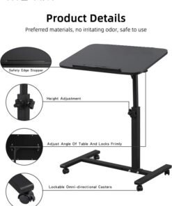 Alternative view of Motim T-Shape Overbed Table with Wheels, Adjustable Tiltable Laptop Stand Desk for Desk Bedroom Bedside, 40*60 cm, Adjustable Height :59-89 cm