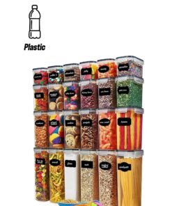 MahMir Airtight Food Storage Containers with Lids 24 Pack for Kitchen Organization - BPA Free Kitchen Canisters for Cereal, Rice, Flour & Oats - Free Measuring Spoon , Marker and 24 Labels 24 pcs Pack