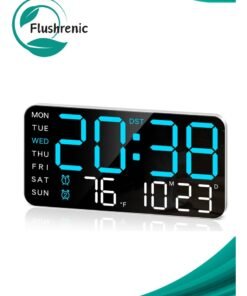 Flushrenic LED digital alarm clock, LED clock, room alarm clock, 8.4-inch large digital wall clock, LED alarm clock with large digits, date, temperature, and DST, suitable for modern office decoration design, rooms, bedrooms, and gifts.