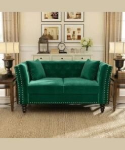 Wooden Twist Rectangular Arm Loveseat 2 Seater Sofa Walnut Legs ( Grey )
