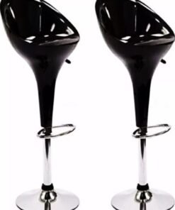 AL WADI FURNITURE Set Of 2 Adjustable Up and Down High Back Scoop Bar Stools Comfortable Swivel Chair With Stainless Steel Base And Footrest - Black