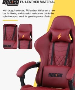 Alternative view of DROGO Gaming Chair Drogo Ergonomic  with 7 Way adjustable Seat, PU Leather Material Desk Chair Head & USB Massager Lumbar Pillow Video Games Chair Home Office Chair with Full Reclining Back Footrest Maroon
