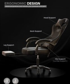 DROGO Aura Ergonomic Gaming Chair With Premium PU Leather Fabric, Linkage Armrest, Adjustable Neck & Lumbar Pillow | Video Game Chair | Computer Chair For Study | Office Chairs For Work From Home With Recline Black - Image 3