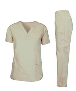 Rannah's Uniform Scrubs Medical Uniform Unisex Top and Pants Beige Nurse Suit Set