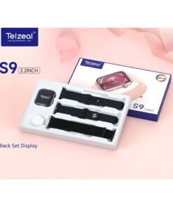 Telzeal S9 2.2 Inch Full Screen AMOLED Display Smart Watch With 3 Pair Strap and Wireless Charger For Ladies and Gents Black