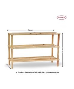 Feelings Wooden Shoe Rack 3 Tier 74Cm Natural