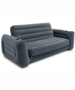 INTEX Pull-Out  Love Seat 2 Seats - Charcoal Gray Queen Size Bed With 2 Cup Holders 26x91x80 Inch