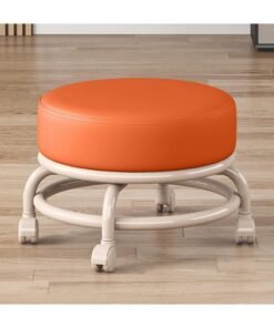 DubaiGallery Round Low Stool with Brake Wheels Beautiful Seam Construction Bench Stool PU Nylon Steel Frame Children's Mobile Stool