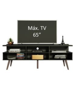 Madesa TV Stand with 3 Doors, for TVs up to 65 Inches, Wood, 160 x 58 x 36 Cm - Black - Image 4