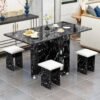Extendable Folding Dining Table Set , Multifunctional Mobile Kitchen Table, Folding Kitchen Table with 2-Layer Shelf, 6 Wheels, With Four Benches