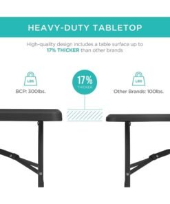 Alternative view of MOMENT Foldable Lightweight Trestle Outdoor Camping Tables, Heavy Duty Plastic Outdoor Folding Picnic Table, Folding Trestle Table For BBQ Party, Folds in Half with Carry Handle, (Black)