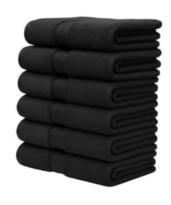 1Chase Luxury Hand Towels Set of 6 – 100% Egyptian Cotton, 16x30 Inches – Ultra Soft & Absorbent – Premium Hotel, Spa & Bathroom Towels – Quick Dry & Durable (6, Black)