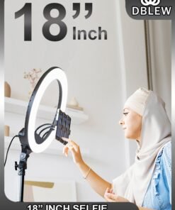 DBLEW 18 inch Dimmable Circle LED Studio Selfie Ring Light With 2.1 Meter Tripod Stand Remote And 3 Mobile Phone Holders For Makeup Camera Photography YouTube Video Shoot TikTok Vlog Live Stream Compatible
