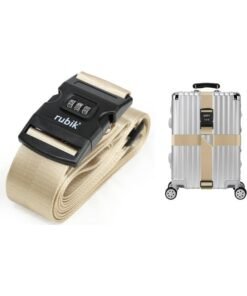 Rubik 160 Inch Cross Luggage Strap with 3 Number Password Lock, Premium Adjustable Travel Packing Belt for Bag Baggage Suitcase Safety (1 Pack) Beige