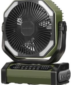 SONASHI 8 Inch Rechargeable Fan - 10,000mAh Li-ion Battery Operated Fan with Bright LED Light | Type-C Charging with Continuous Working for 30 Hours | Portable with Remote Control SRF-808 Green