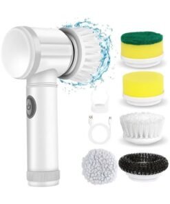 Arabest Horse Power Pocket Pony Scrubber, Electric Spin Scrubber, Cordless Detachable Cleaning Brush with Multiple Replaceable Heads for Bathroom, Kitchen and Windows (5 Brush Heads White)