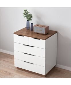 Modern Bedside Table, Wooden Storage Cabinet with 5 Drawers and Spacious Countertop for Household Small Items, Simple Nightstand Table, Chest of Drawers for Living Room, Bedroom, 203DG5 (White) - Image 3
