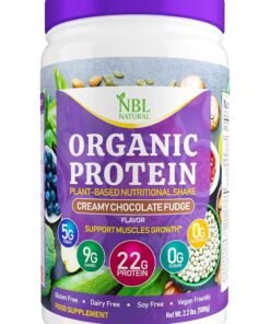 NBL Natural Plant Based Organic Protein Powder, Vegan, Non-Dairy, Gluten Free, Lactose Free, No Sugar Added, Creamy Chocolate Fudge, 2.2 lb, 25 Servings