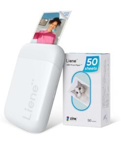 Liene 2x3” Photo Printer, Mini Instant Portable Color Mono Photo Printer Bundle 50 Zink Adhesive Paper, Bluetooth 5.0, Compatible w/iOS & Android, Small Picture Printer for iPhone, Smartphone, White