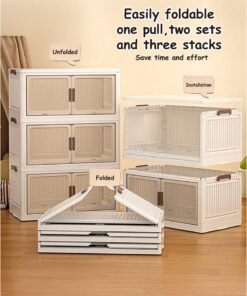 Toshionics 4 Tier Plastic Storage Cabinet - 55x30x111cm - with Transparent Brown-Tinted Acrylic Double Doors and Lockable Wheels – Multi-Layer Foldable, Stackable, Versatile Organizer for Clothes, Toys, Pantry and More- Available in Various Sizes