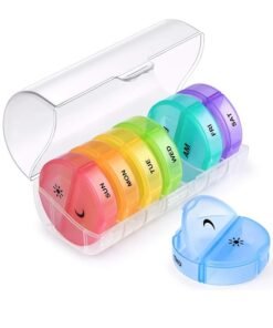 Weekly Pill Organizer 2 Times a Day, Daily Pill Box 7 Day Easy to Open with Double Protection, AM PM Pill Case for Medicine/Vitamin/Fish Oil/Supplements (Clear)