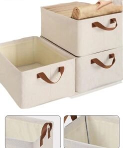 DUNISO Wardrobe organizer 3 pieces, foldable fabric wardrobe clothing storage box with sturdy handles, 35L large capacity shelf storage basket, metal frame storage box for storing clothes and toys