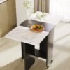 Zeno Folding Dining Table Drop Leaf Table with 6 Wheels, Kitchen Table with 2-Layer Storage Shelves, Multifunctional Extension Space Saving Dinner Table for Bedroom Dining Room Home