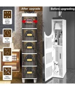 INSIJAM Narrow Storage Cabinet 5 -Tier Vertical Storage Cabinets With Drawers Slim Narrow Cabine Waterproof Design Multifunctional Organizer for Bedroom Bathroom - Image 3