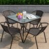 Harmony Home 5-Piece Outdoor Garden Dining Set – Poly Rattan Patio Table & 4 Chairs, Balcony Furniture, Anthracite & Grey