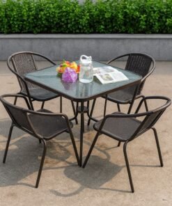 Harmony Home 5-Piece Outdoor Garden Dining Set – Poly Rattan Patio Table & 4 Chairs, Balcony Furniture, Anthracite & Grey