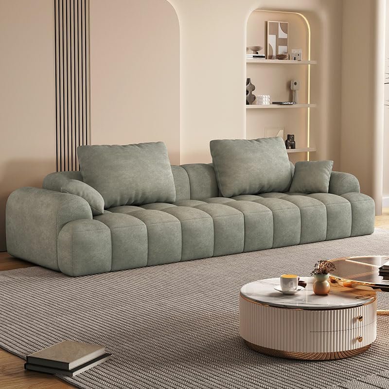 Comfynest Extra Long Modern Wood Framed Sofa With Standard Seat Size And Foam Filling - Anti Cat Scratch Fabric 240 X 96 X 65 Cm Light Gray