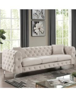 Wooden Twist Modern Elegant Button Tufted Design 3 Seater Sofa with Comfortable Cushions ( Grey )