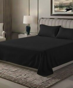MAXQON 3‑Piece Premium Microfiber Bed Sheet Set – Double Size Flat Sheet (230x255 cm) with 2 Pillowcases (50x75 cm) – Ultra‑Soft, Breathable, Wrinkle‑Resistant Fabric – Perfect for Home & Hotel Use, Black