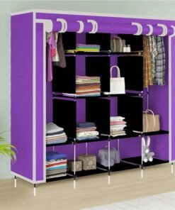 Whitecloud TRANSFORMING HOMES 12-Shelf Collapsible Wardrobe – Portable Foldable Purple Almirah with Plastic Frame, Fancy Layer Rack for Clothes Organizer (Model 88370)