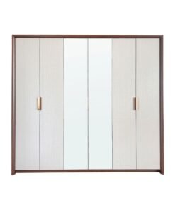 DANUBE HOME Terakkai 6 Door Swing Door Wardrobe with 2 Mirrors - Stylish Walnut/Beige/Bronze Finish, Engineered Wood, Spacious Storage Solution for Your Bedroom