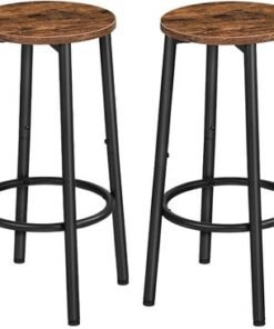 HOOBRO Bar Stools, Set of 4 Bar Chairs, Kitchen Round Height Stools with Footrest, Breakfast Bar Stools, Sturdy Steel Frame, for Dining Room, Kitchen, Party, Easy Assembly, Rustic Brown BF03BYP401N1
