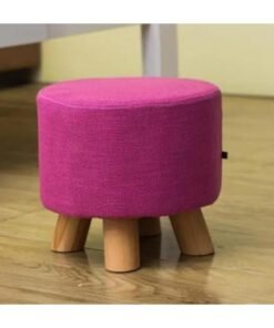 LINGWEI Round Foot Stool with Non Skid Wooden Legs Modern Linen Pouffe Chair with Removable Cover