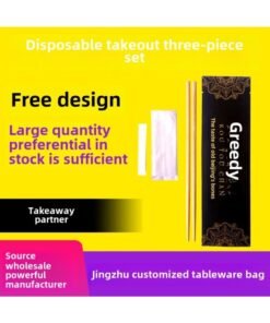 Disposable Chopsticks Three-Piece Set Four-Piece Set Take-Out Tableware Bag Suit Hotel Restaurant Individual Packaging Tableware Chopsticks-Color:Paper Film Bamboo Chopsticks-Specifications:Minimum Order Of 5000 Sets