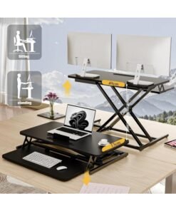 SKY-TOUCH Height Adjustable Standing Desk 32” Wide Sit to Stand Desk Converter with Keyboard Tray, Ergonomic Sit to Stand Up Riser for Home Office Laptop, Black - Image 4