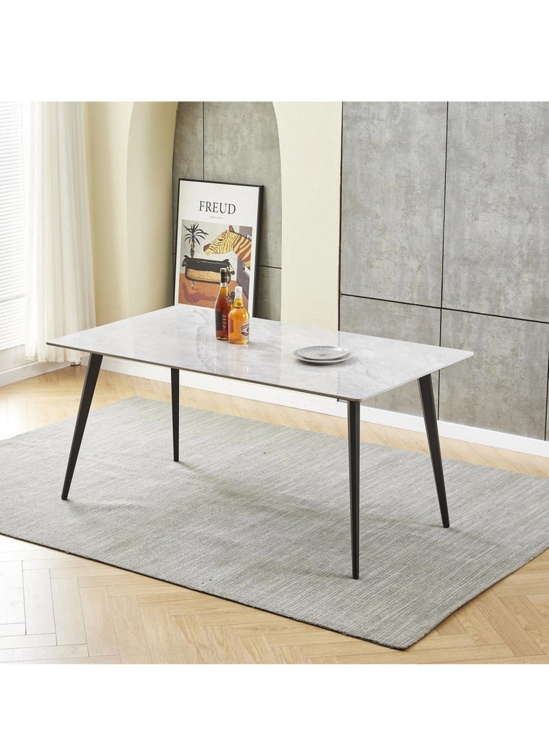 Wooden Twist Modern Rectangular Kitchen Dining Table: Sintered Stone Marble Effect Top With Sleek Tapered Metal Legs - Ideal Breakfast Table For Dining