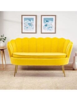 Wooden Twist Flared Arm Solid Wood Metal Legs Velvet Fabric Loveseat Modern Chaise Lounge ( Yellow )