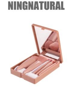 ningnatural Travel Makeup Brush Set 5pcs Professional Mini Cosmetic Brushes Kit with Case and Mirror