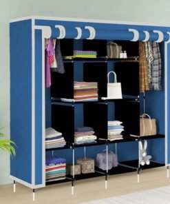 GTC 12 Shelves Fancy Layer Collapsible Blue Wardrobe Portable Almirah Foldable Racks for Clothes Cupboard Cloth Plastic Frame Organizer (88370)