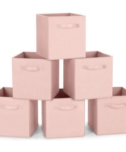 MaidMAX Fabric Storage Bins, Cloth Cube Storage Bins for Home Bedroom Closet Drawers Organizer, Foldable, Pink, 10.5×11 inches, Set of 6