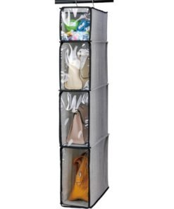 SOLARAE 4 Tier Handbag Purse Organizer with Dustproof Cover, Foldable Hanging Closet Wardrobe Storage Shelves Closet Storage System for Living Room Bedroom Home Use(GreyÔºâ