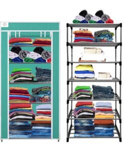 CMerchants Multipurpose Collapsible Metal Shelf Wardrobe 6 Layer (Green)